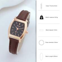 1pc Women's Casual Elegant Minimalist Compact PU Leather Quartz Wrist Watch