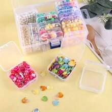 14pcs Plaid Plastic Storage Box Set, Classic Transparent Portable Multifunctional With Buckle Closure, Non-Electric, Suitable For DIY Crafts, Beads, Rings, Hair Accessories, Jewelry And Small Hardware Tools, Jewelry Box, Back To School