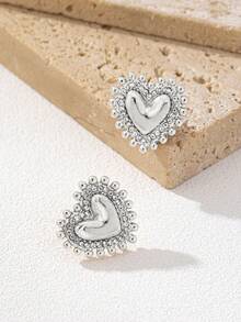 1 paire de boucles d'oreilles à tige avec cristal en forme de cœur, minimalistes et pour femmes