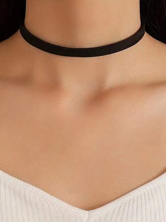 1 件女士性感珠宝配饰 - 优雅黑色颈链，简约单层几何合金抛光锁骨链，适合时尚服装，可爱项链