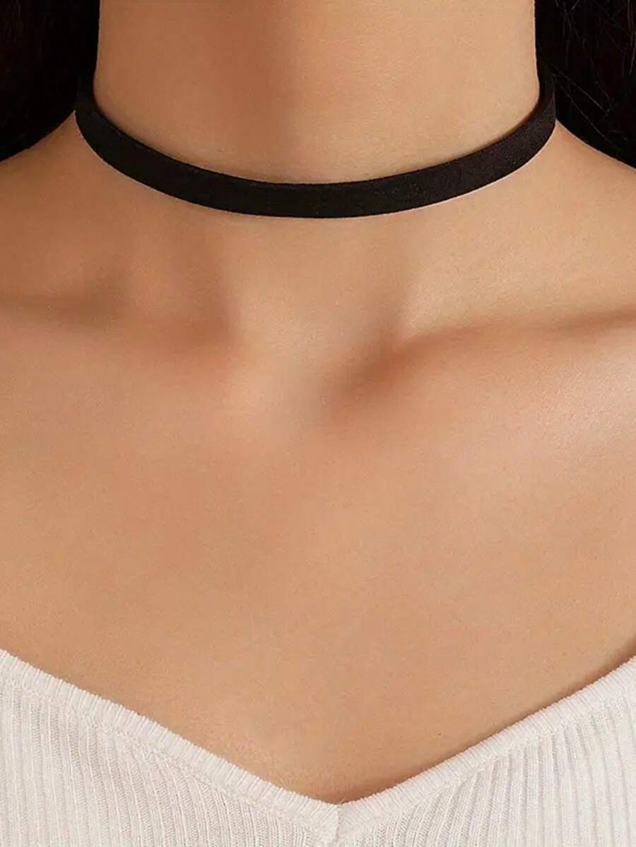 1 pieza Accesorio de joyería sexy para mujer: elegante gargantilla negra, cadena simple de una capa de aleación geométrica pulida para la clavícula, adecuada para atuendos de moda, un adorable collar