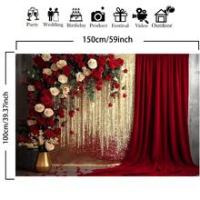 1 Elegant Red Rose & Golden Shimmer Background Banner - Versatile Decoration Suitable For Wedding, Birthday, Anniversary, Christmas, Valentine's Day, Father's Day & Mother's Day - Fit For Room, Garden, Yard - No Power Needed