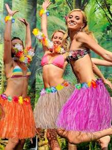 1set-40cm Hawaiian Costume For Women's Luau Party Outfits Luau Grass Skirt Headbands Set Tropical Beach Hula Skirt, Hawaiian Grass Skirt With Garland, Summer & Beach Party Costume For Women's Luau Dance Party Decoration,Hawaiian Party Gift Ideas Gift Party Decoration Hula Dress Performance Garland Hula Dress, Individual Garland Decoration Hawaiian Party Decoration Flower Necklace, Headband And Wristband