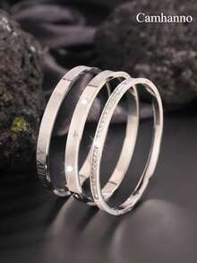 Camhanno 3pcs Retro Exquisite Fashion Luxury Stainless Steel Eight Pointed Star+Roman Pattern Combination Bracelets Set Suitable For Daily Holiday Wear Men's/Women's Jewelry Gift Couples Gift