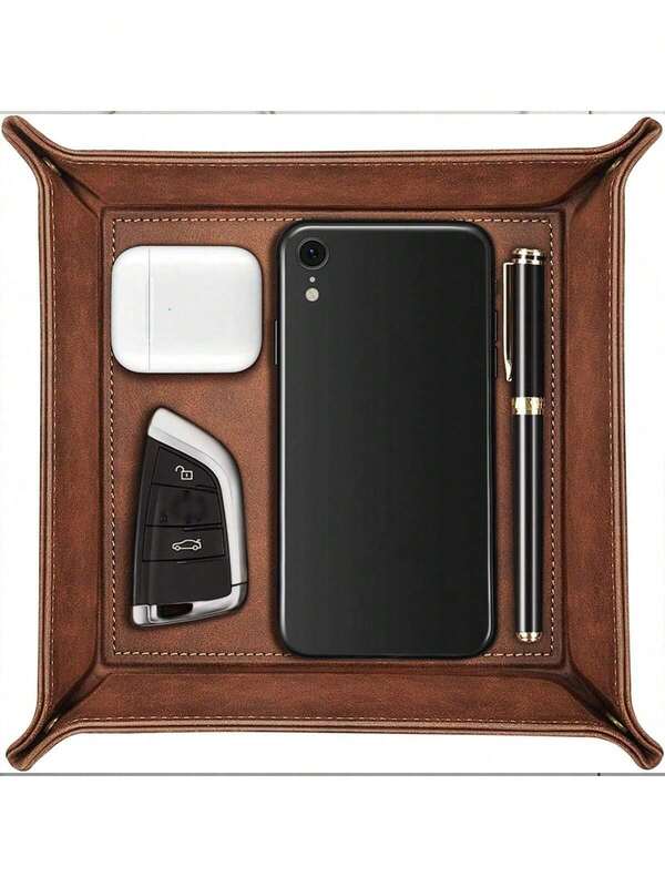 قطعة واحدة علبة جلد قابلة للطي لترتيب المكتب - صندوق مجوهرات وُمنظم من البولي يوريثان للمفاتيح والريموت والخواتم والأقراط | صندوق تخزين أنيق للعناصر الصغيرة والاكسسوارات وديكور المنزل للعودة إلى المدرسة