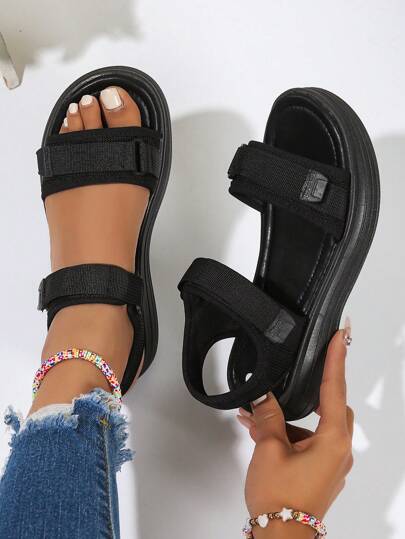 Girl's Sports Sandals, New Fashion Versatile Thick-Sole Hook-And-Loop Soft Bottom Roman Beach Shoes, Outdoor Sports Walking Casual Shoes