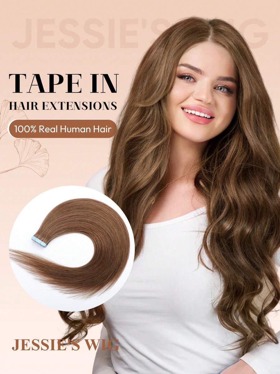 jessie's wig Jessie's 膠片式接髮 真人髮 20片/包 50g 絲滑直髮 漂染金髮 自然外觀 高品質 膠片式接髮 淺棕色 4# - S6 - 查看 1