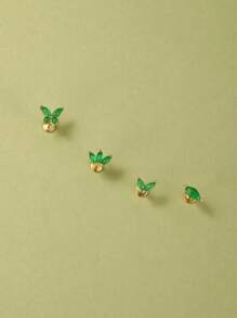 1PC 925 Sterling Silver Green Gemstone Marquise Flat Back Cartilage Helix Piercing Fine Jewelry For Daily Wear Wedding Party Engagement Anniversary Valentine's Day
