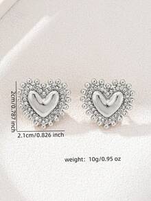 1 paire de boucles d'oreilles à tige avec cristal en forme de cœur, minimalistes et pour femmes