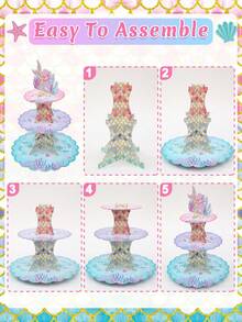 1 Set Soporte para tarta con temática de sirena, soporte de 3 niveles para decoración de postres, centro de mesa para fiestas de cumpleaños, baby shower, despedida de soltera, decoración de cocina y hogar, suministros para fiestas - Multicolor - Ver 7