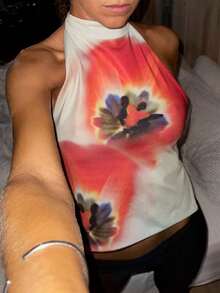 Women Y2k Floral Tie Top Coquette Boho Bow Backless Sleeveless Tank Top Summer Going Out Cami Top Fairy Streetwear - 杏色 - 查看 2