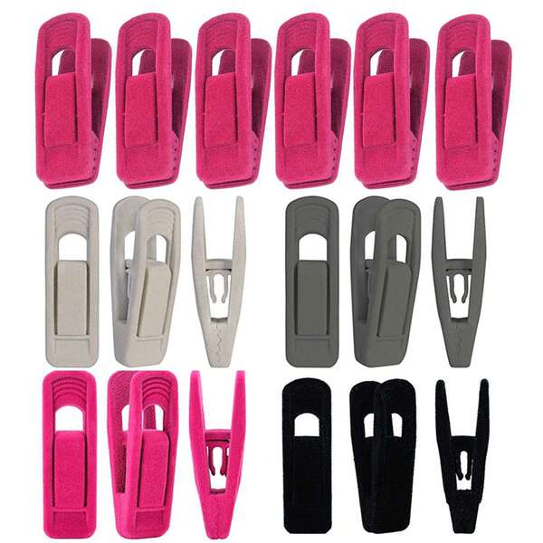 Pinzas para perchas de terciopelo (10/20/40 piezas) - Pinzas de plástico resistente de terciopelo para sujetar prendas de forma segura, accesorios de perchas de terciopelo rosa para pantalones y faldas, organizadores de armario duraderos, perchas para ropa