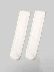 2 Pairs Girls' Simple College Style Fashion Versatile Knee-High Socks - White - View 6