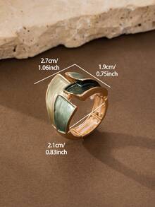Cring Coco 1pc Women's Elegant Vintage French Style Enamel Geometric Green Zinc Alloy Elastic Ring, Versatile For Daily Wear, Parties, Celebrations - Geometry - View 7