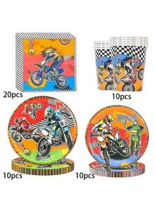 50pcs/80pcs Motorcycle Party Decorations Motorcycle Paper Plates Cups Napkins Birthday Party Disposable Tableware Set Motocross Biker Dirt Bike Birthday Party Supplies Motorcycle Theme Party Favors - Multicolor - View 10