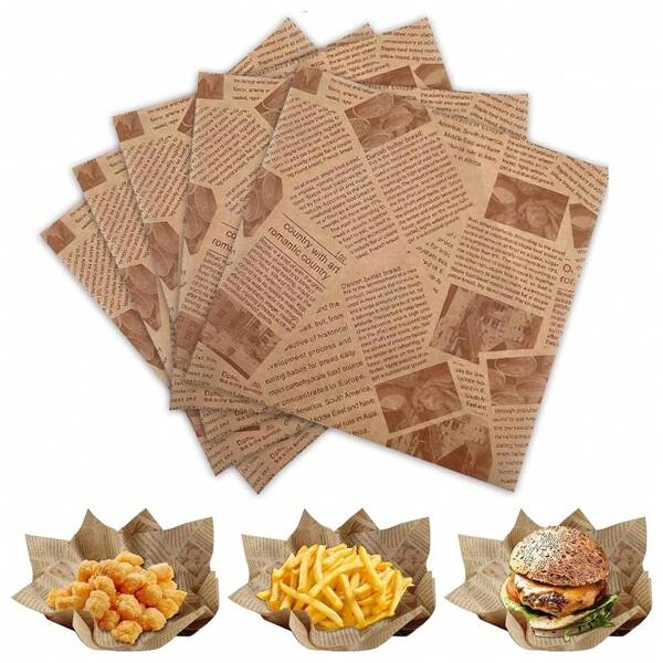 200/500 Stück Lebensmittelpapier, gewachstes Papier, Lebensmittelverpackungspapier, geeignet für Sandwiches, Burger, Gegrilltes, Brathähnchen usw., bedrucktes fettdichtes Papier, Küchenartikel, Einweg-Lebensmittelschalen-Auskleidungen