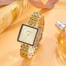 1 pièce Montre carrée dorée pour hommes et femmes, avec des chiffres romains sur le cadran, convient pour les activités professionnelles, l'utilisation quotidienne, comme cadeau pour les amoureux, la Fête des pères et la Fête des mères.