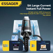 ESSAGER 240W USB Type C To USB C Cable 100W PD 3.1 Fast Charging Charger Wire Compatible With Iphone 15 16 Pro Max Pro