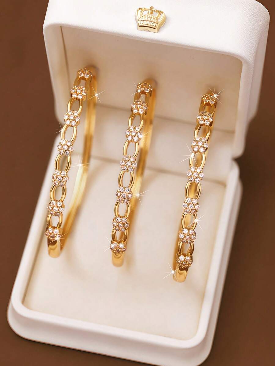 1/2/3 piezas Clásico de moda Siete flores adornan el brazalete de oro hueco para mujeres con diámetro de 60 mm que se puede abrir, apto para uso diario de las mujeres, sin incluir la caja