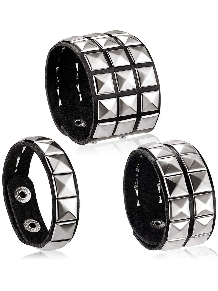 Xiacheng 1/3 Pcs Punk Rock Studded Bracelet Set Spiked Leather Cuff Bracelet For Men Women 80s Wristband Emo Bracelet Adjustable