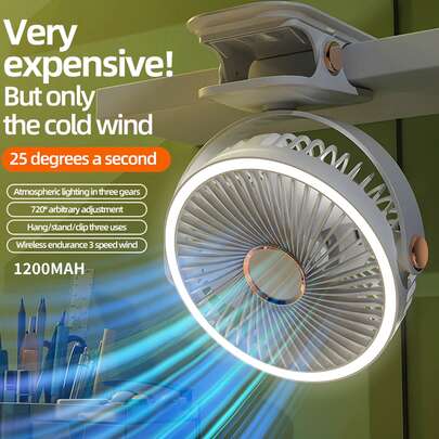 WOOSENHWO USB Rechargeable Desktop Mini Clip Fan With Light, 360 Degree Rotation, Home/Office Use, Car Cooling, Camping Equipment, Portable Fan
