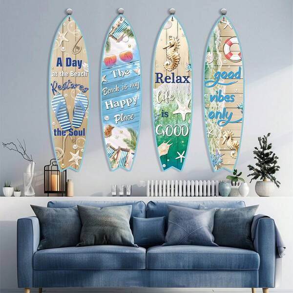4 Pcs Surfboard Party Banner Pool Wall Decor Surfboard Wall Hanging Banner Sign Beach Decoration Summer Theme Decor Hawaiian Luau Party Decoration For Home Bar Aloha Tropical Birthday Party