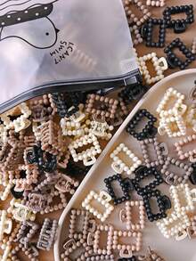 30pcs Black White Brown Bead Blocks Hair Clips For Women, Vintage Minimalist Daily Hair Accessories