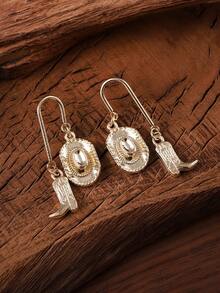 1 par de set de sombrero de vaquero, botas y aretes con encantos de estilo retro y occidental, aretes de tachuela de estilo vaquero occidental simple, regalo personalizado de aretes para mujeres - Multicolor - Ver 8