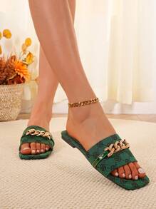 Versatile Slim Slippers For Women, Fashionable Outdoor Vintage Style Flat Sandals, Korean Design, Summer