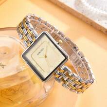 1 pièce Montre carrée dorée pour hommes et femmes, avec des chiffres romains sur le cadran, convient pour les activités professionnelles, l'utilisation quotidienne, comme cadeau pour les amoureux, la Fête des pères et la Fête des mères.