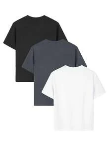 3 件套男童休闲印花圆领短袖 T 恤，舒适时尚儿童夏季上衣，多种颜色可选