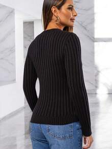 Cacharrel Women's Modal Knit Long Sleeve Ribbed Blouse - 黑色 - 查看 6