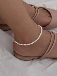 1 Set Of Multistrand 4mm Faux Pearl Beaded Anklets For Women, Everyday Versatile Accessory - Anklet - View 9