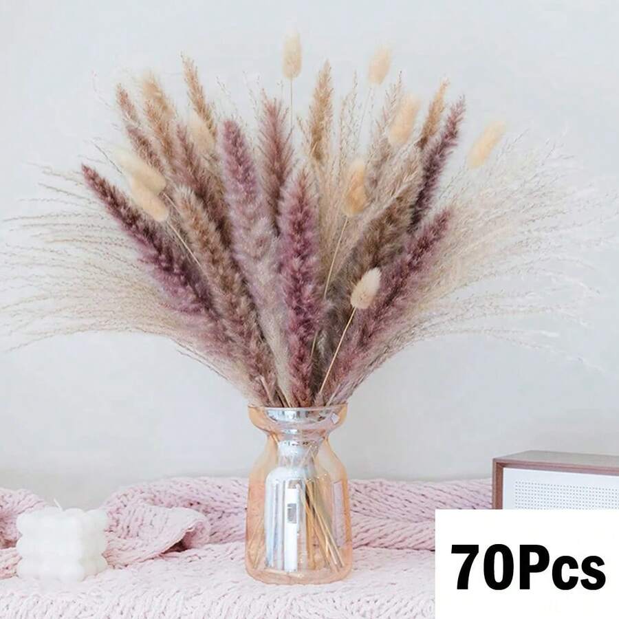 Ramo de hierba de pampa natural, flores secas para jarrón boho, hierba de cola de conejo, flor artificial, arreglo para fiesta de boda - Caqui - Ver 1