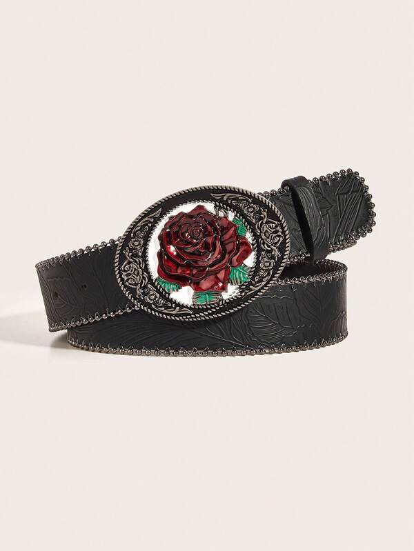 1 Stück Vintage Blumen Amerikanischer Stil Kunstleder Nieten Rose Gürtel für Frauen, modische vielseitige Jeans Taillendekoration für Herbst, Herbst, Halloween