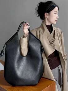 A105 Oversized Underarm Tote Bag For Women, New Autumn/Winter Design, Large Capacity, Shoulder Bag, Dark Chic Rocker Style, Versatile For Commuting All Year Round - Black - View 3