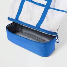 Beach Tote Bag With Zipper Bottom Tan Stripe / Navy - Sun Squad™ - 1 - View 3