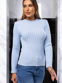 Cacharrel Women's Modal Knit Long Sleeve Ribbed Blouse - Azul - Ver 2