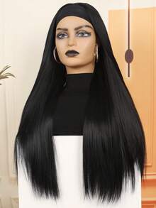 26 英寸长合成棕色交织（黑色）高光假发头带，耐热丝滑直发带假发，适合女士、圣诞节万圣节节日假发、日常派对角色扮演