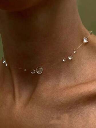 1pc Unique Fashionable Beaded Geometric Necklace With Dew Drops, Suitable For Women For Any Occasion