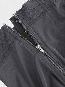 1 قطعة سروال ضاغط ذو خصر عالي مع سوست للنساء، سروال يوغا مشكل بلوحة شبكية، اكسسوارات رياضية للبطن، خصر ساند ضيق للبطن - الأسود - مشاهدة 6