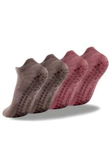DEEFLY 2 Pairs Women Non-Slip Solid Color Boat Socks, For Home, Hospital, Pregnancy, Fitness, Pilates, Yoga