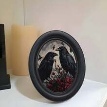 Vintage Two Crows On Rose Wall Art - Handcrafted Wooden Decor, Oval Animal Landscape Sign (5.25x4.16 Inches), Perfect For Halloween, Christmas & Thanksgiving, Christmas Decor