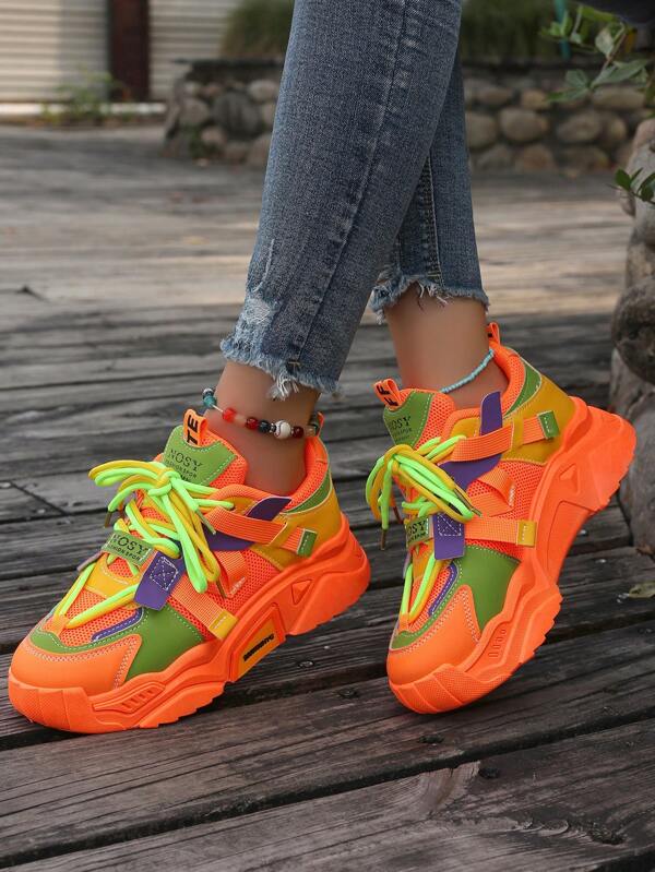 Women's Sports Style Webbing Letter Decor Mesh Sneakers, Outdoor Breathable Versatile Thick-Sole Athleisure & Running Shoes