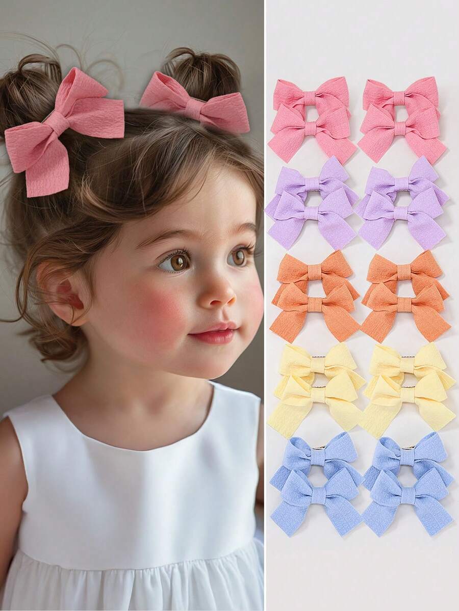 10 piezas Pinzas para el cabello con moño de color caramelo liso para bebés niñas, accesorios lindos de princesa para el cabello para uso diario - Multicolor - Ver 1