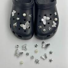 13pcs DIY Shoe Decoration Charms - Glittering  Hole Shoe Flower Decor, Fashionable Decorate For Clogs, Removable