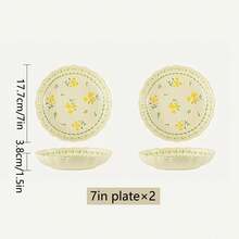 2pcs Set Exquisite Floral Ceramic Plates - Eid Al-Fitr/Eid Al-Adha Supplies, Charming Yellow Flower Design, Perfect For Dining And Decoration - Multicolor - View 17