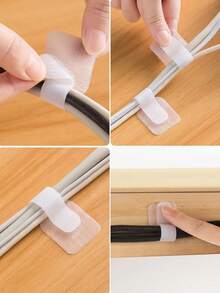 20pcs Self-Adhesive Heavy-Duty Hook And Loop Cable Ties, Black & White Cord Organizer For Data Wires Management Desktop Computer Wire Fastening Straps Multi-Purpose Office Tabletop Nylon Adjustment Bands, Wire Holder Clips, Reusable Cable Ties, Cord Management Clips, Clips For Cords, Cord Organization, Adjustable Straps, Tidy Wire Solution, Durable Clips, Longlasting Bands, Wire Clips, Office Professionals, Workspace Organization - Multicolor - View 5