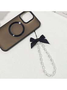 Creative Short Beaded Chain Ccd Hanging With Love Bow Mobile Phone Lanyard Anti-Loss - Black - View 1