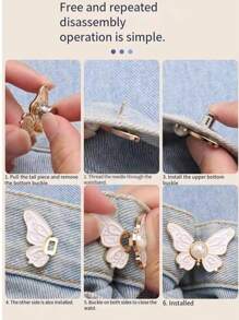 1 Paar Damen Tier Muster Schmetterling Taillenkorsett Schnalle, Faux Perlen Dekor Taillenkorsett Schnalle für Jeans, verstellbare Doppel-Schnallen Taillenkorsett Clip für Kleider, Röcke, Lässig Kleidung, Feiertage, verhindert Verrutschen, Mode Taille Fixierung